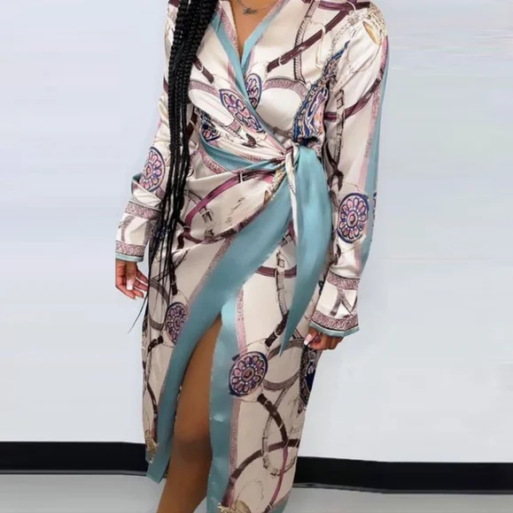 Baroque Print Wrap Dress - Picture 3 of 8